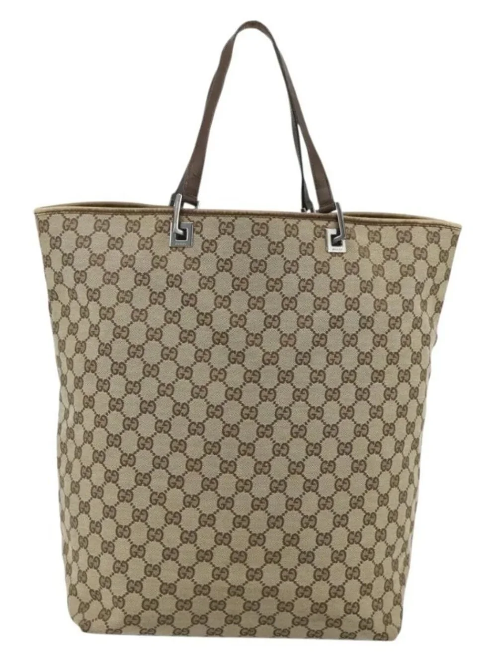 GUCCI GG Canvas Tote Bag Beige Silver 31242 Auth